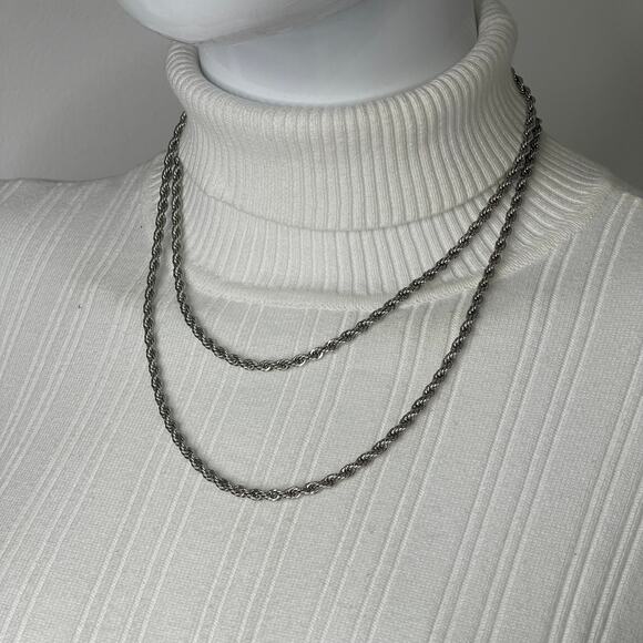 Necklace silver tone rope chain costume jewelry versatile wrappable layering - Picture 3 of 11